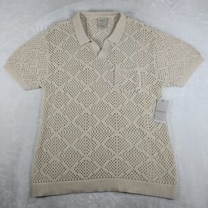 Massive Luxury Cabana Polo Shirt‎ Men's Large Beige Open Weave Knit Crochet NWT